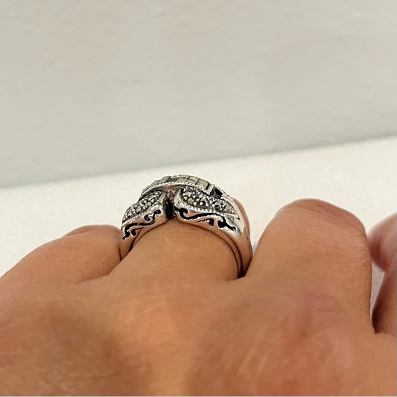 VINTAGE Judith Jack Art Deco Knot Design Marcasite & Silver Ring Band 7 - Picture 3 of 6
